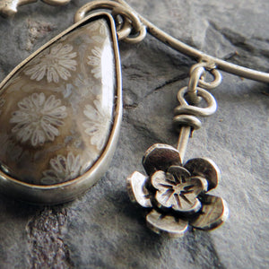 Fossil Coral Botanical Charm Necklace