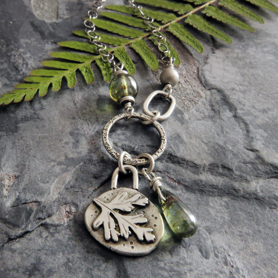 Botanical Charm Necklace with Green Accents