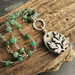 Botanical Pendant with Beaded Green Aventurine Chain