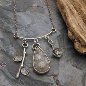 Fossil Coral Botanical Charm Necklace