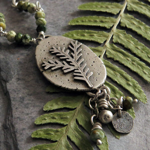 Botanical Pendant Necklace with Beaded Chain