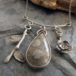Fossil Coral Botanical Charm Necklace
