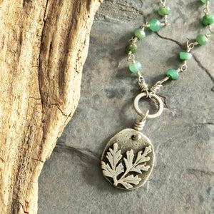 Botanical Pendant with Beaded Green Aventurine Chain