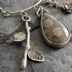 Fossil Coral Botanical Charm Necklace