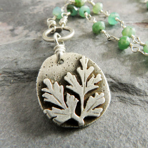 Botanical Pendant with Beaded Green Aventurine Chain