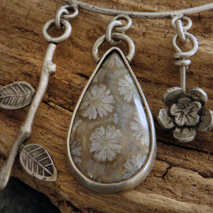 Fossil Coral Botanical Charm Necklace