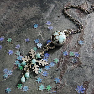 Snowflake and Lavender Turquoise Charm Necklace