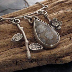 Fossil Coral Botanical Charm Necklace