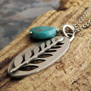 Botanical Pendant Necklace with Turquoise Accent