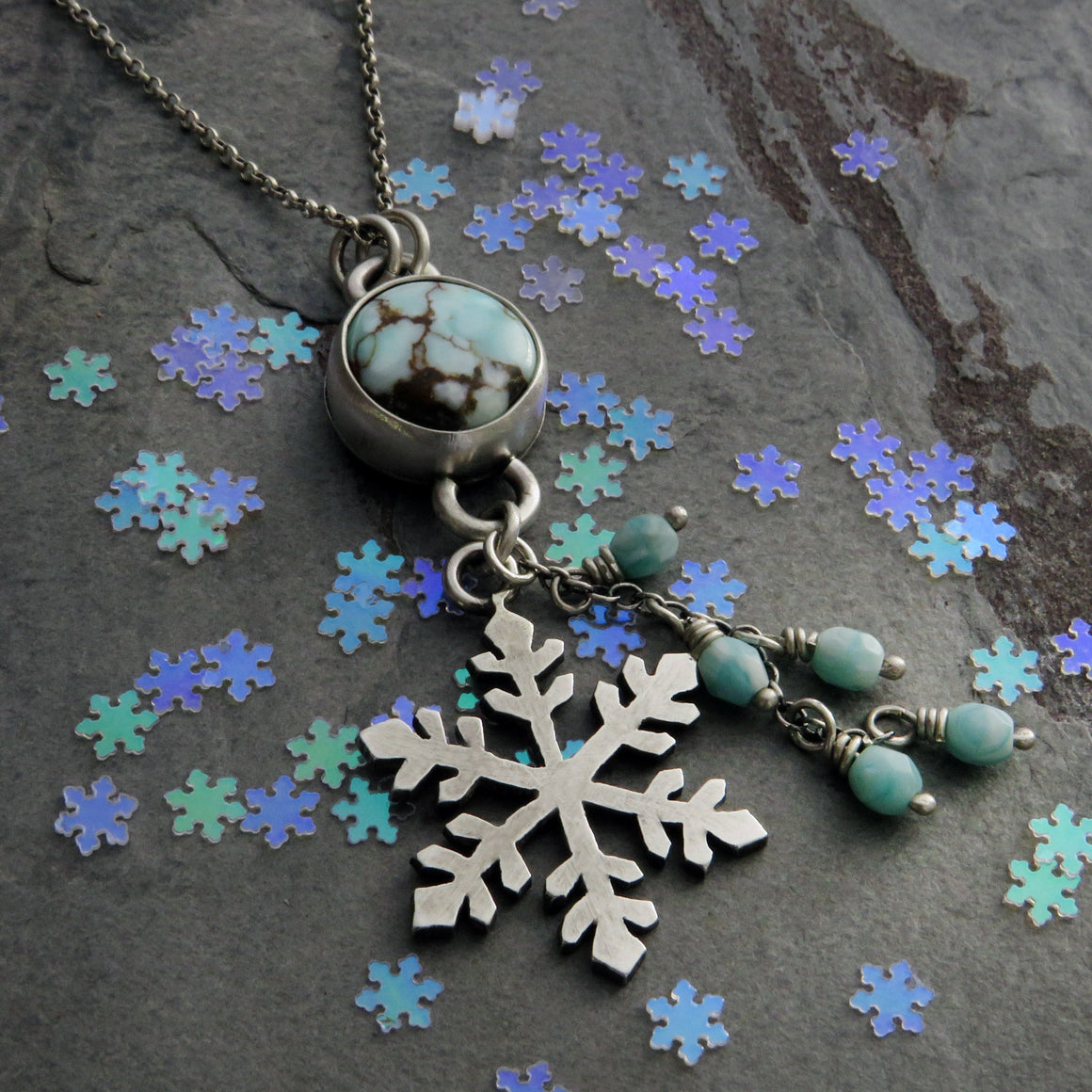 Snowflake and Lavender Turquoise Charm Necklace