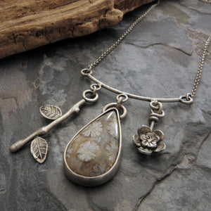 Fossil Coral Botanical Charm Necklace
