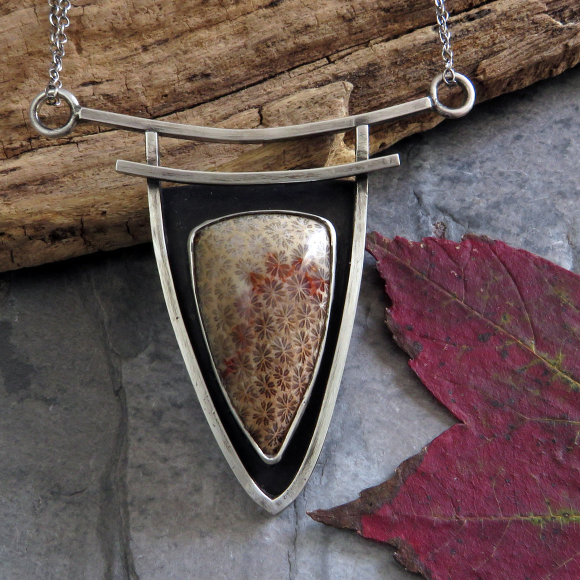 Fossil Coral Triangle Pendant Necklace