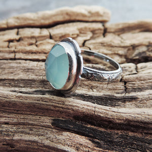 Aqua Chalcedony Gemstone Ring - Size 5