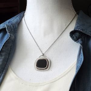Black Sea Glass Silver and Gold Necklace