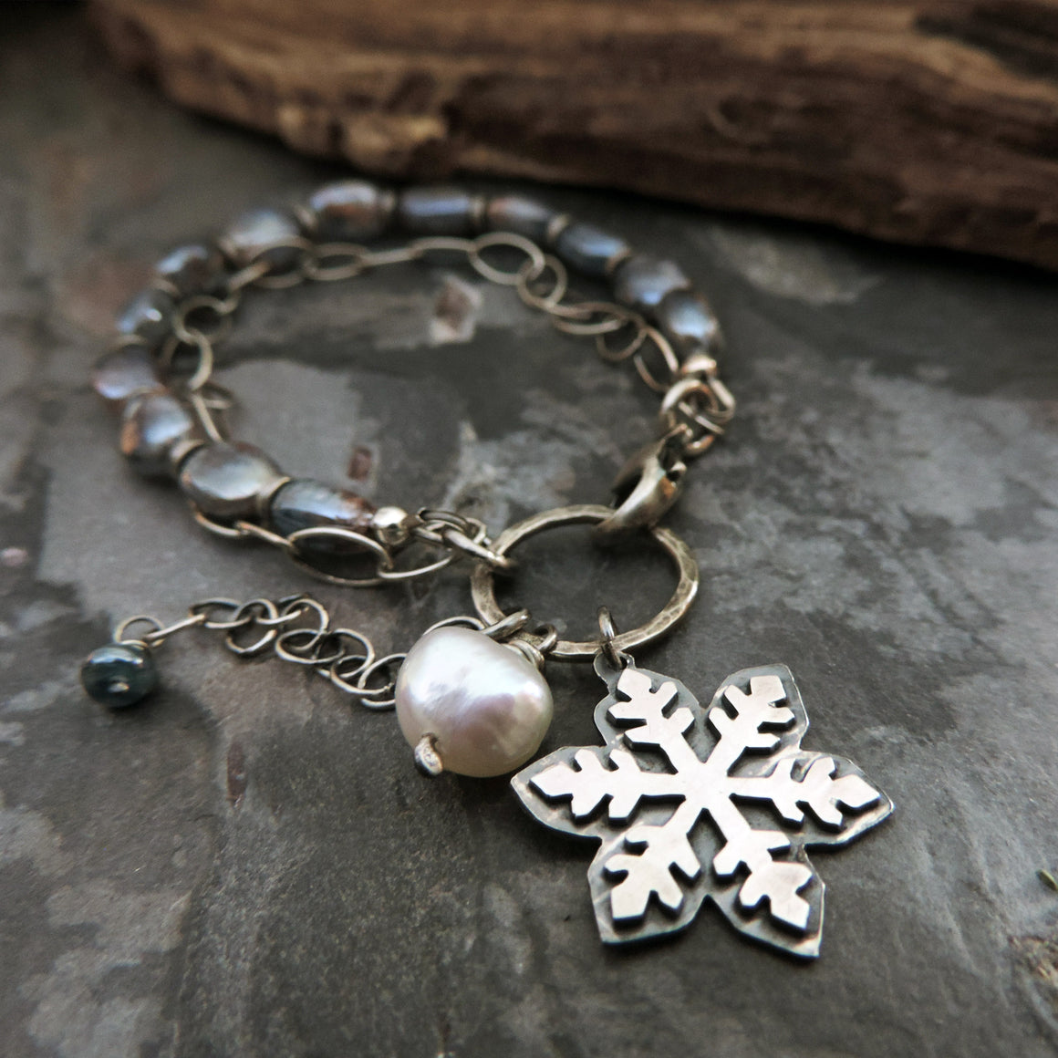 Mystic Blue Kyanite Silver Snowflake Bracelet