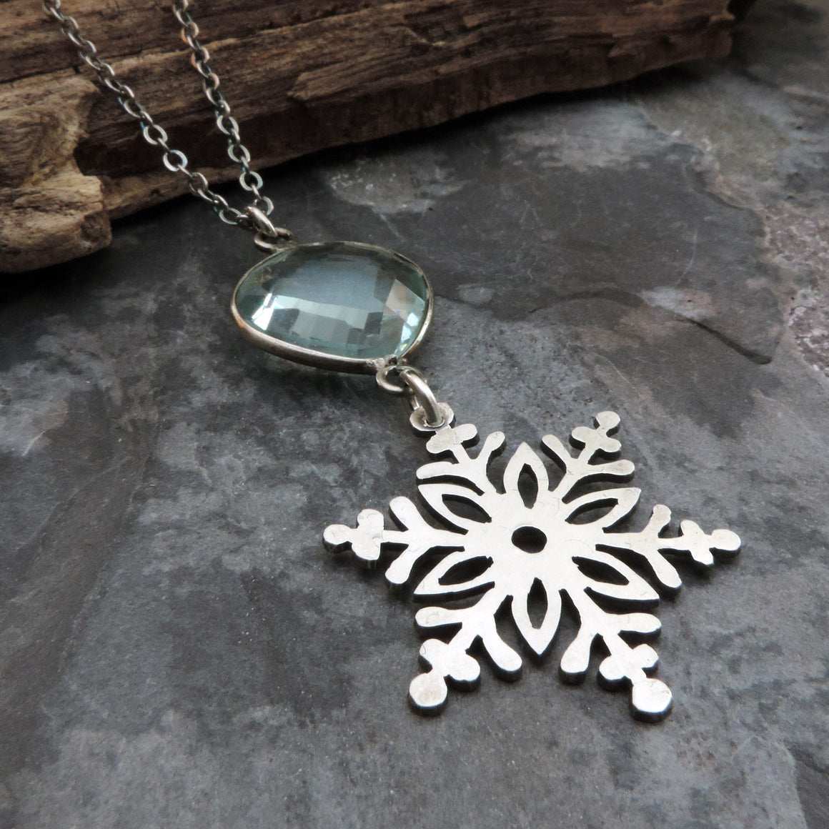 Silver Snowflake Necklace with Blue Quartz