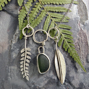 Botanical Charm Necklace with Moss Green Sea Glass II