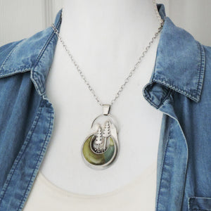 Mountain and Pine Trees Necklace with Caldera Jasper Moon