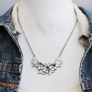 Cherry Blossom and Leaves Sterling Pendant Necklace