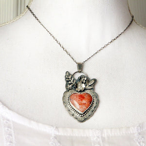 Cotton Candy Agate Heart and Flower Necklace