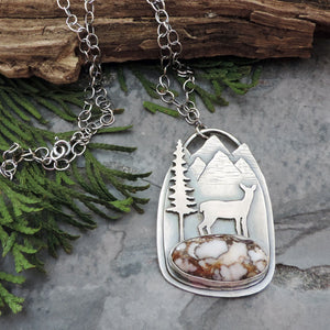 nature jewelry deer necklace with mountains