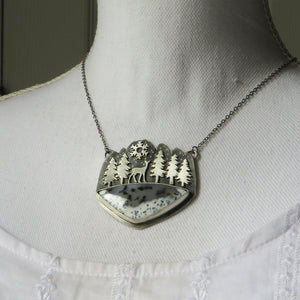 RESERVED Deer in the Snowy Mountains Dendritic Opal Necklace