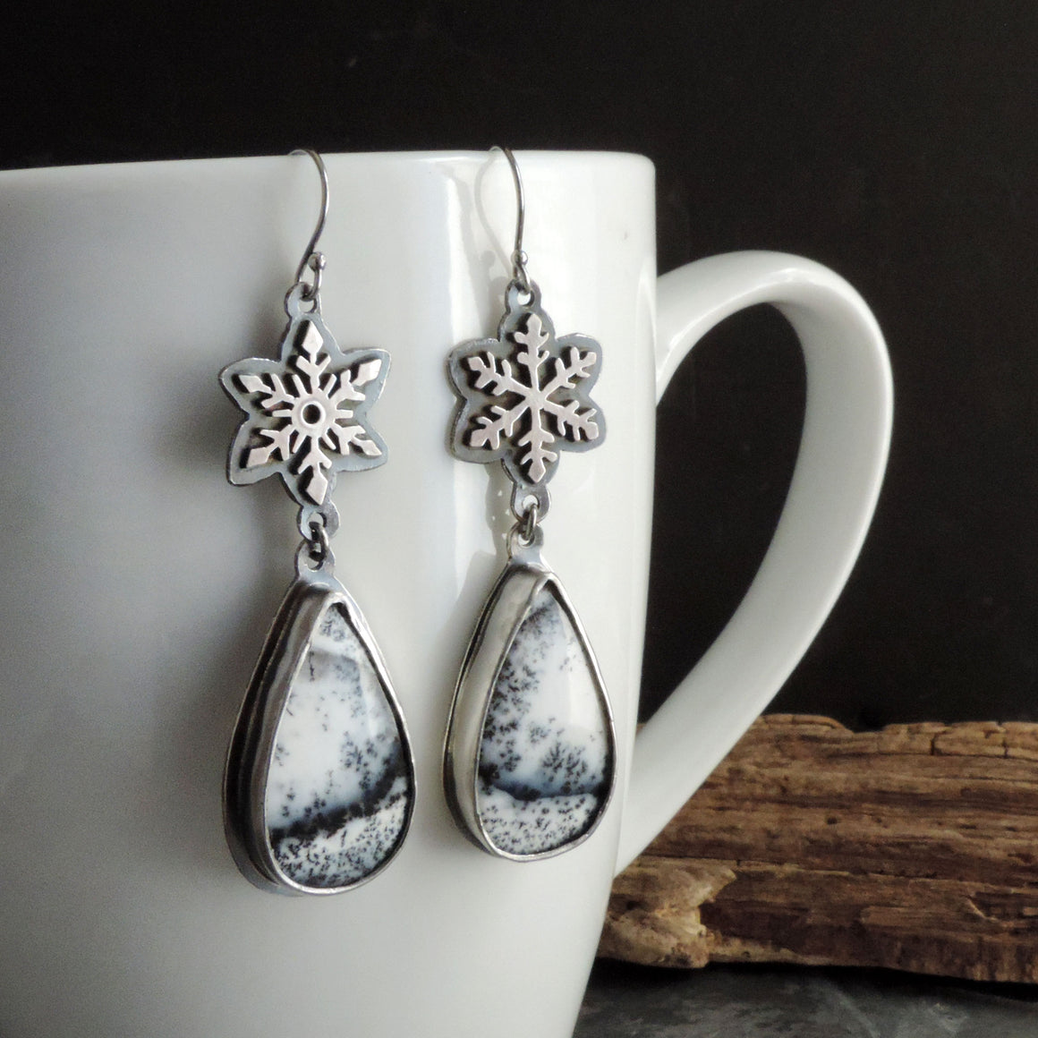 Dendritic Opal Snowflake Earrings