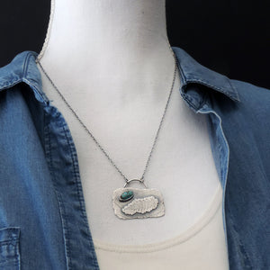 Silver Organic Fern Imprint Necklace with Turquoise Stone