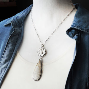 Flower Necklace with Natural Fossil Coral Drop