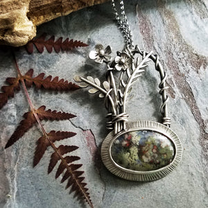 sterling silver flower bouquet moss agate necklace