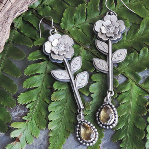 yellow citrine sterling silver flower earrings