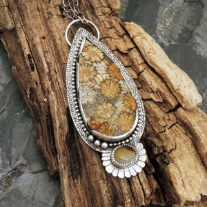 Golden Natural Fossil Coral and Citrine Gemstone Necklace