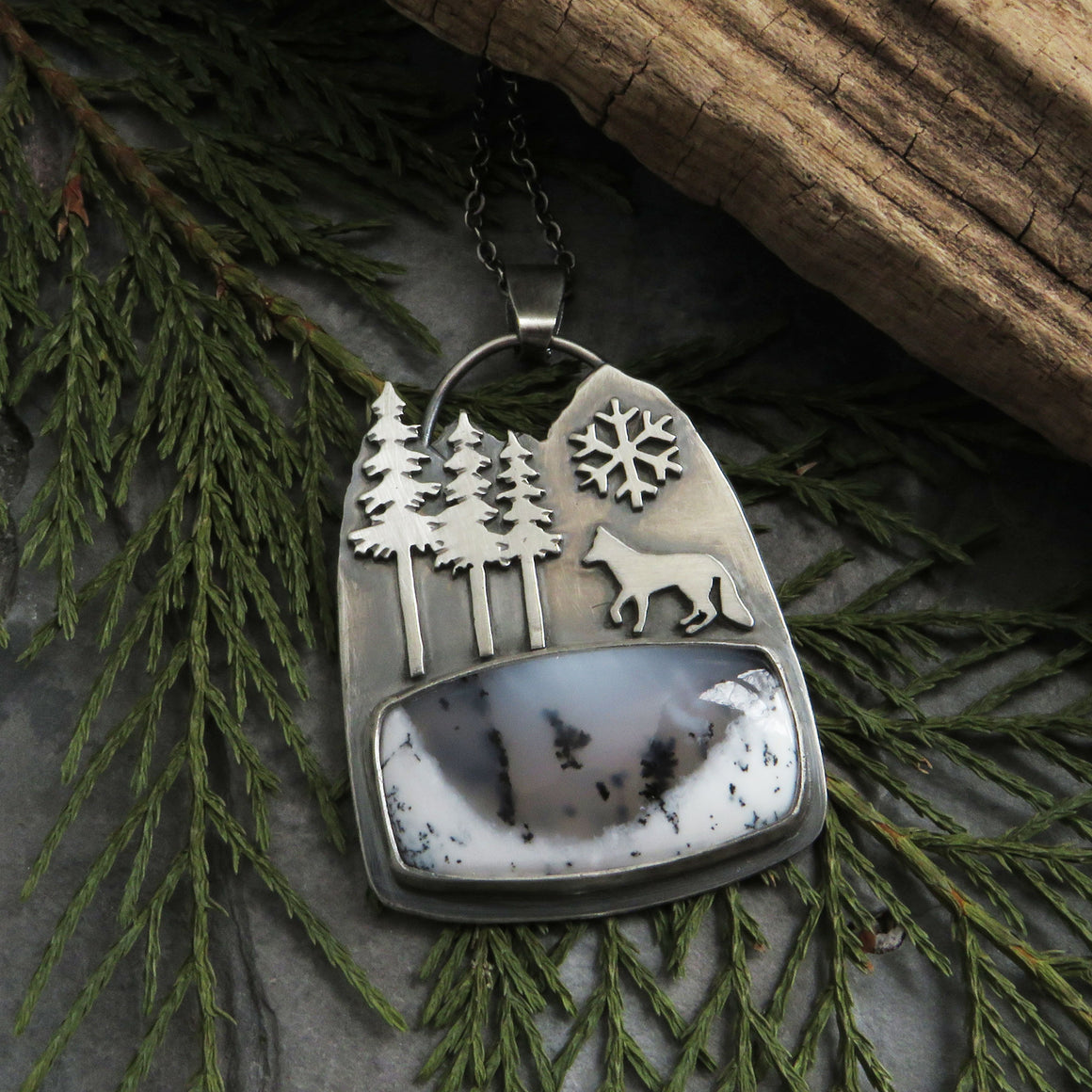 Fox in the Mountains Dendritic Opal Necklace