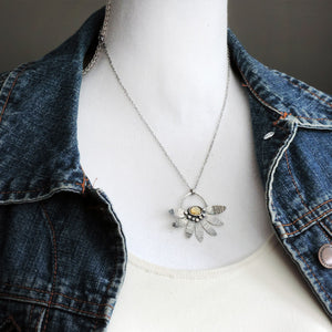 Textured Flower Petals Necklace with Citrine Gemstone