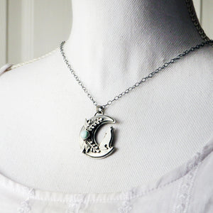 Howling Wolf and Crescent Moon Lavender Turquoise Necklace