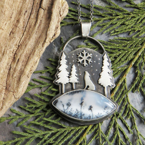 RESERVED Howling Wolf Dendritic Opal Necklace
