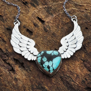 Winged Heart Necklace with Hubei Turquoise