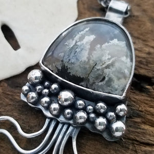 Jellyfish Pendant with Plume Agate Stone