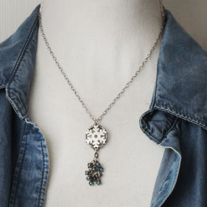 Silver Snowflake Necklace with Blue Kyanite Dangles