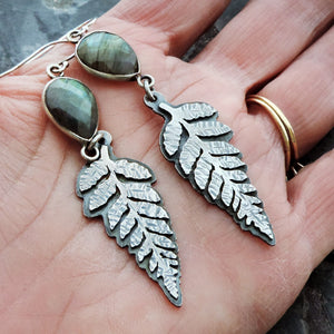 Fern Earrings with Faceted Wrapped Labradorite