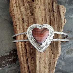 Laguna Agate Heart Double Band Cuff Bracelet