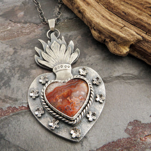 sterling silver sacred heart laguna lace agate necklace