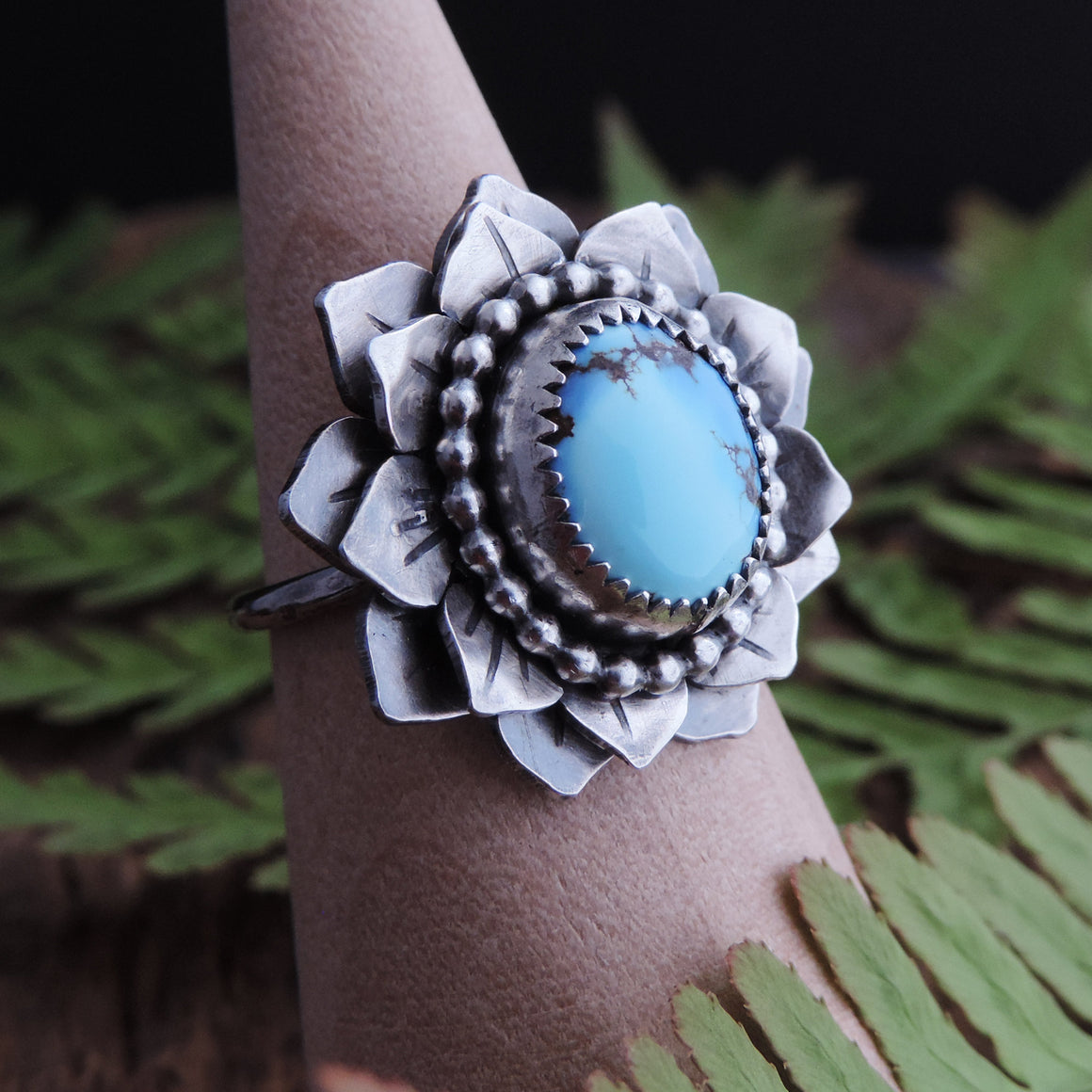 artisan sterling silver turquoise flower ring