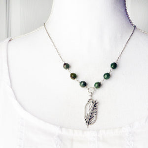 Botanical Pine Branch Pendant with Moss Agate