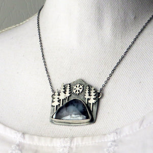Snowy Mountain Pine Forest Dendritic Opal Necklace