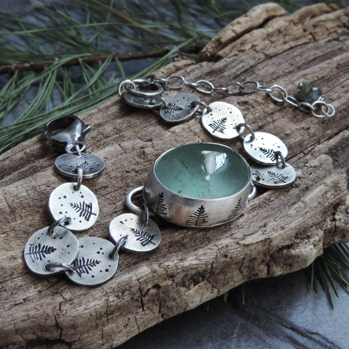 Moss Aquamarine Pine Tree Bracelet