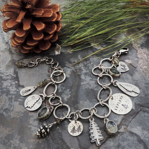 sterling silver pine tree woodland charm bracelet