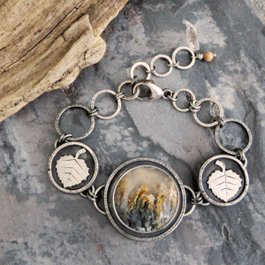 Golden Plume Agate Aspen Leaves Link Bracelet