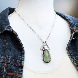 Green Prehnite Gemstone Necklace with Leaves