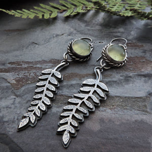 Fern Earrings with Green Prehnite Stone